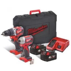 Pack outils sans fil Milwaukee M18 CBLPP2A-402C - Set perceuse à percussion (M18 CBLPD-0) & visseuse à choc (M18 CBLID-0) (2x batterie 4,0Ah) dans HD box - 4933464536