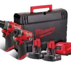 Pack outils sans fil Milwaukee M12 FPP2A-602X Perceuse visseuse à percussion (M12 FPD) & Visseuse à chocs (M12 FID) à batteries 12V Li-Ion (2x batterie 6,0Ah) dans HD Box - 4933459810